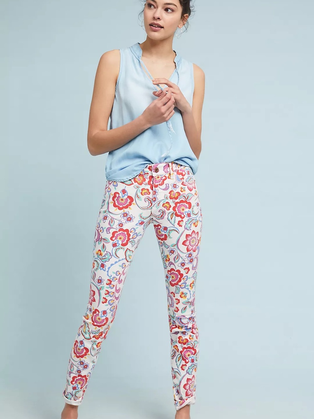Anthropologie Pilcro Floral Mid-Rise Skinny Ankle Jeans Size 25P